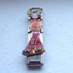 Enamel girl in red pants 9mm stainless steel Italian charm quad link new